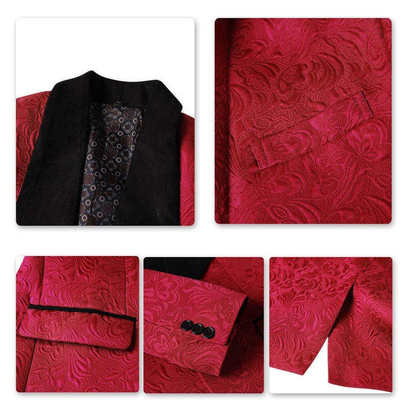 YFFUSHI Men's 3 Piece Suit Slim Fit Jacquard Tuxedo 1 Button Shawl Collar Blazer Vest & Pants for Wedding Formal Prom Red - Image 5